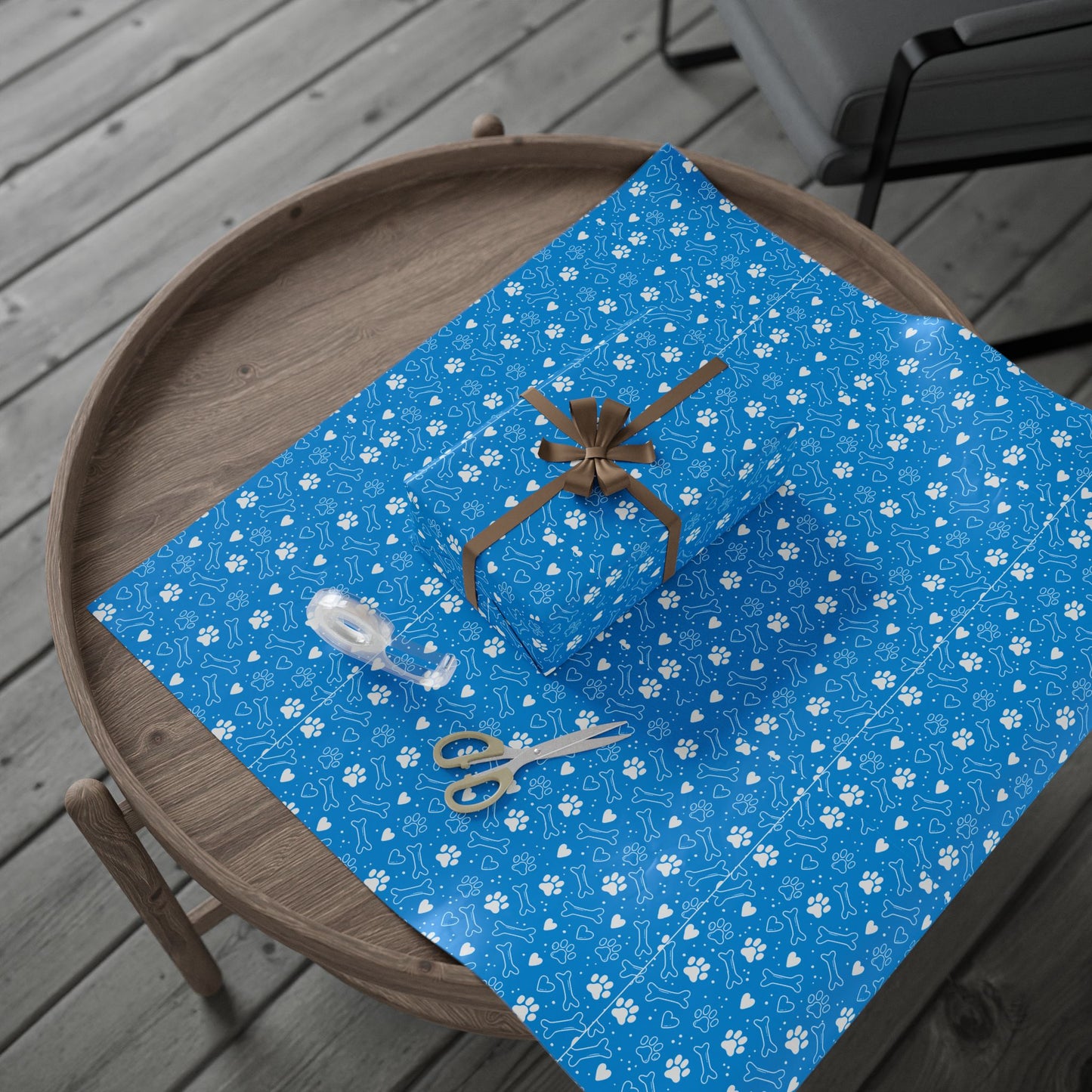 Blue Puppy Paw-Print Wrapping Paper – Cute Dog Lover Gift Wrap for Birthdays & Holidays