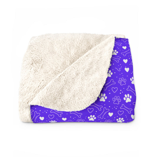 Puppy Paw Print Sherpa Blanket, Pet Lover Gift, Warm Throw for Home, Christmas Blanket - Violet