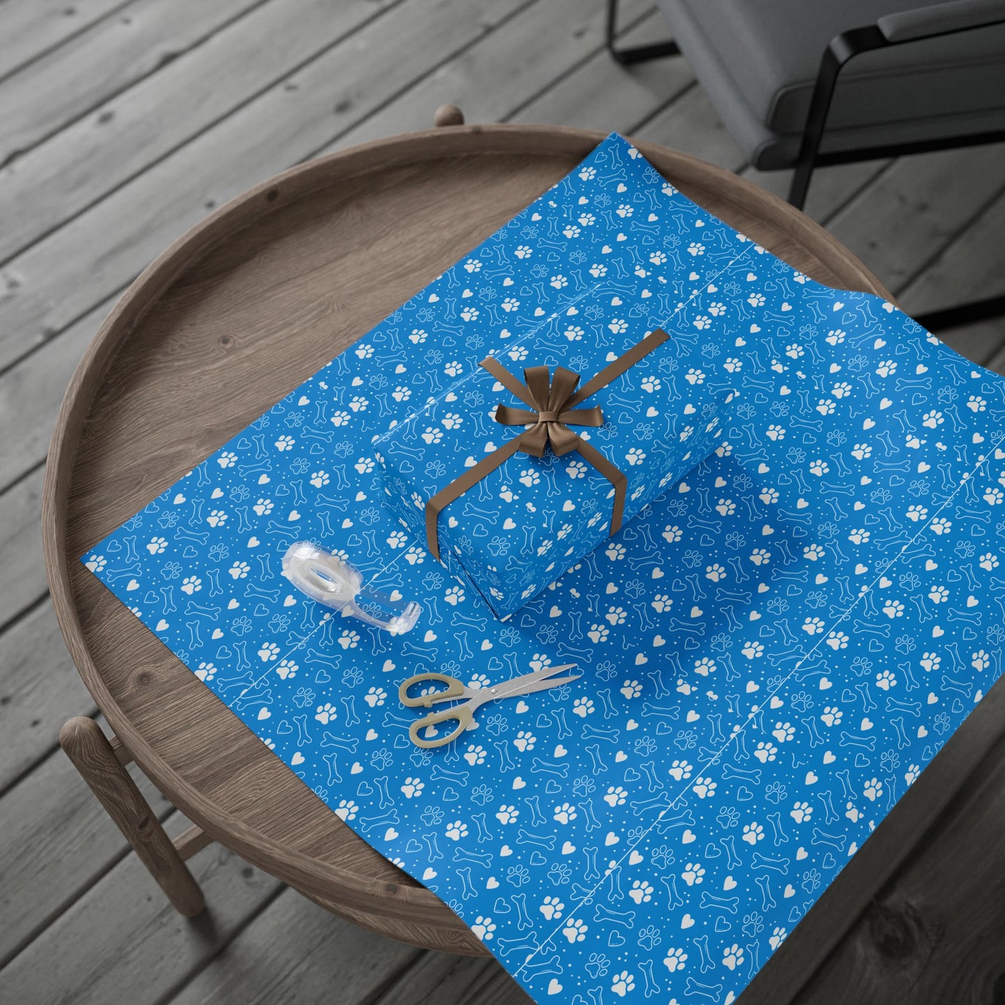 Blue Puppy Paw-Print Wrapping Paper – Cute Dog Lover Gift Wrap for Birthdays & Holidays