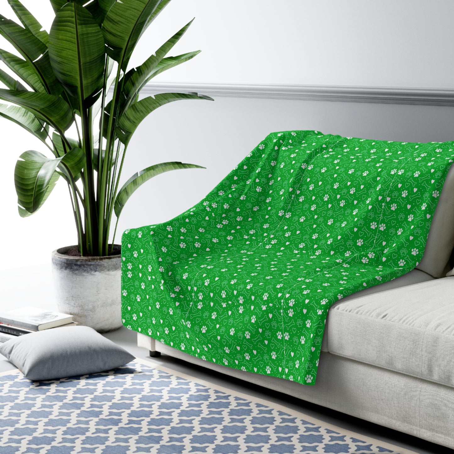 Puppy Paw Print Blanket, Pet Lover Gift, Warm Throw for Home, Dog Blanket, Christmas Blanket- Green