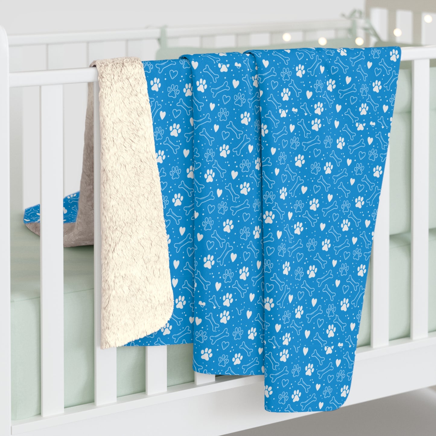 Puppy Paw Print Blanket, Pet Lover Gift, Warm Throw for Home, Christmas Blanket - Blue