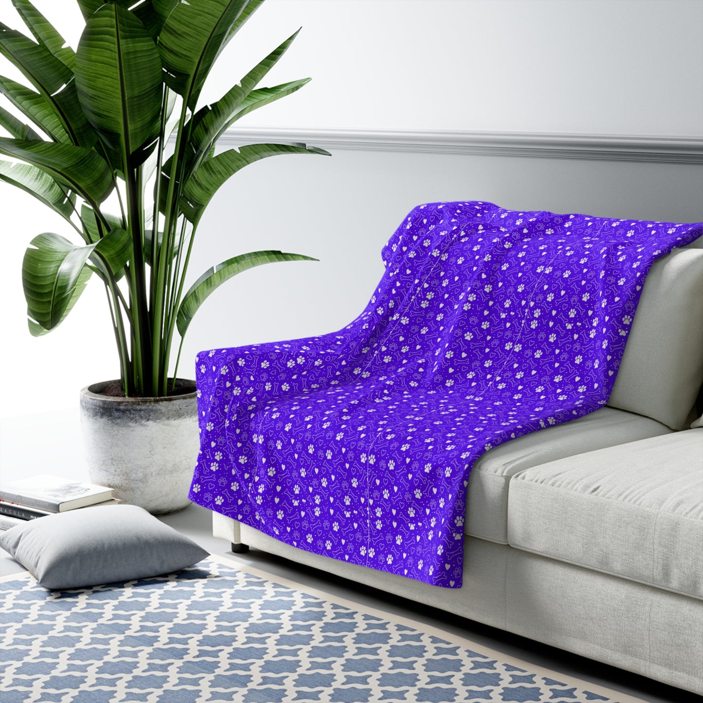 The Adventures of Penny and Nugget Cozy Sherpa Fleece Blanket with Paw Print Design, Pet Lover Gift, Warm Throw for Home, Valentine's Day, Comfortable Bedding - Violet