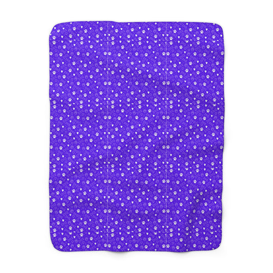 Puppy Paw Print Sherpa Blanket, Pet Lover Gift, Warm Throw for Home, Christmas Blanket - Violet
